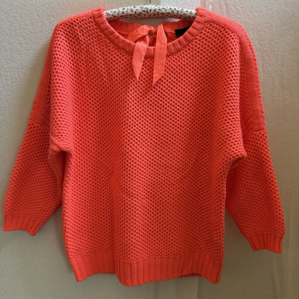 Ted Baker, London Women's Size 2 US6 Chunky Knit, Neon Orange Sweater, Tie Back